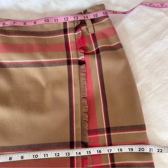 EVAN PICONE Vtg 90s Tartan Plaid Wrap Midi Skirt Belt Loops Tan Pink Size 10 - Picture 10 of 11